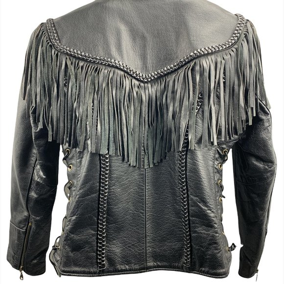 Himalaya Moto Bike Fringe Western Leather Jacket SZ 8 - Picture 2 of 11